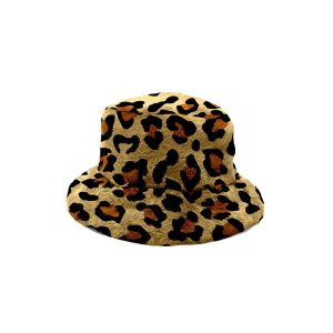 Yucka flauschiger Bucket Hat Kunstpelz Leopardenmuster
